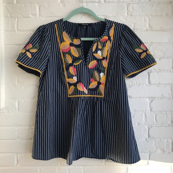 Madewell XXS Striped Short Sleeve Blouse floral - Picture 7 of 8